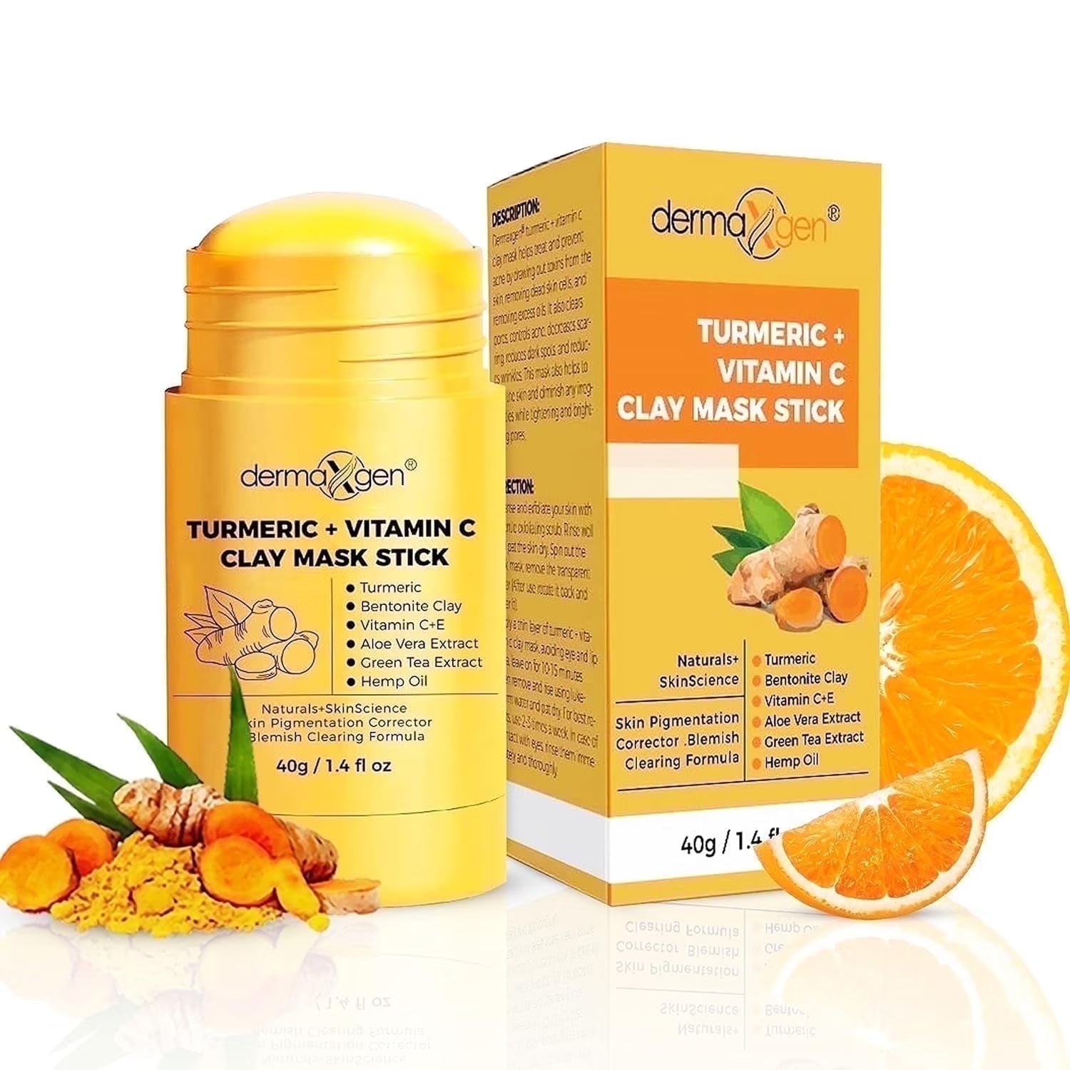 Revitalize Your Skin with DERMAXGEN Turmeric Clay Mask Stick - 40G/1.4 Fl Oz