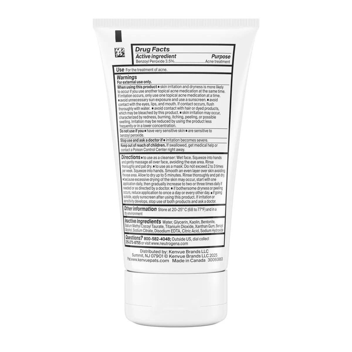 Neutrogena Evenly Clear Acne Cleansing Mask with Benzoyl Peroxide - 4.2 Fl Oz: No Fragrance Added, Vegan, Noncomedogenic