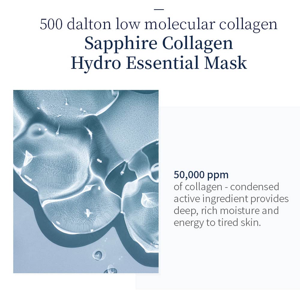 Revitalize Your Skin with Sapphire Collagen Hydro Essential Mask – 10 Luxurious Moisturizing & Soothing Sheets Infused with Collagen & Ceramide