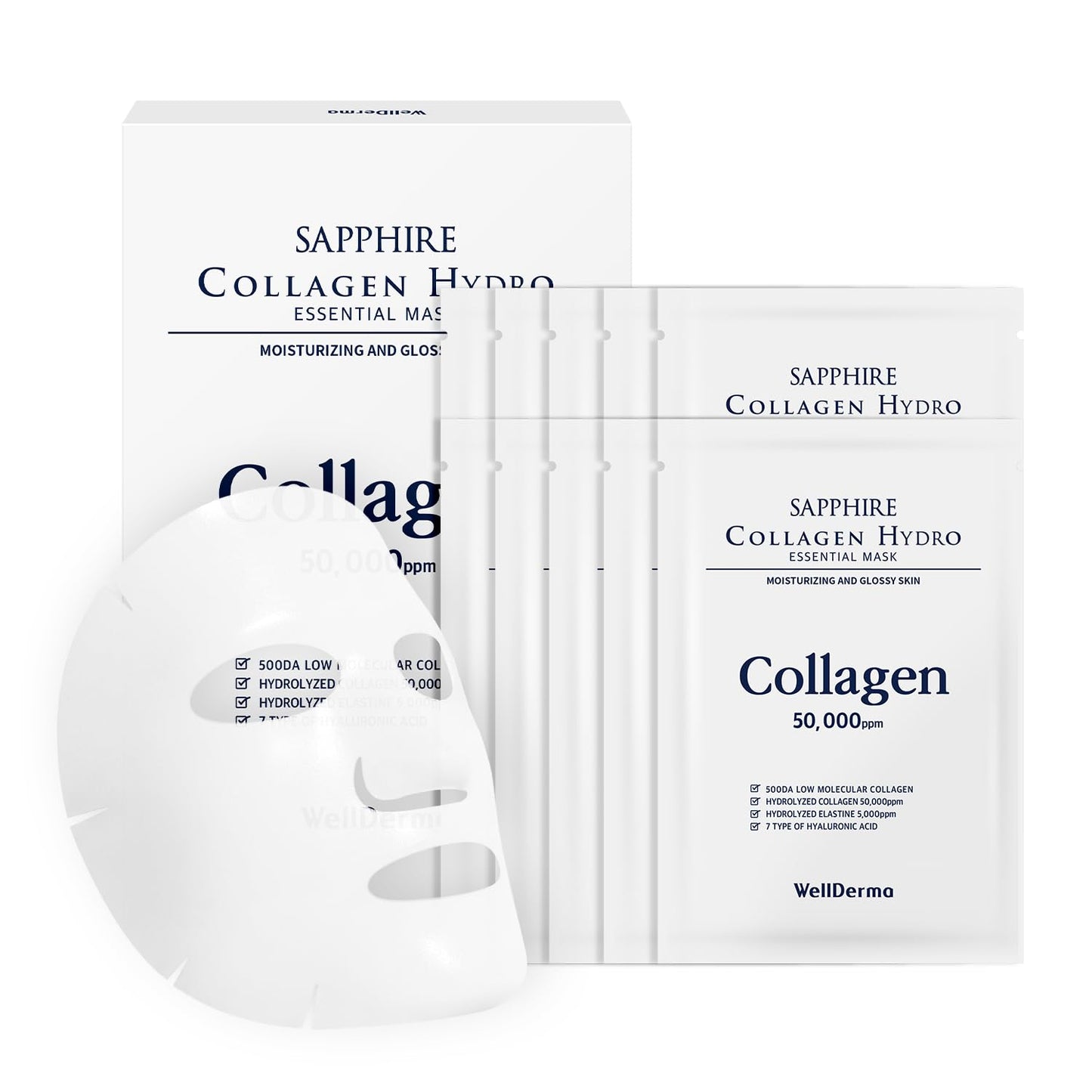 Revitalize Your Skin with Sapphire Collagen Hydro Essential Mask – 10 Luxurious Moisturizing & Soothing Sheets Infused with Collagen & Ceramide