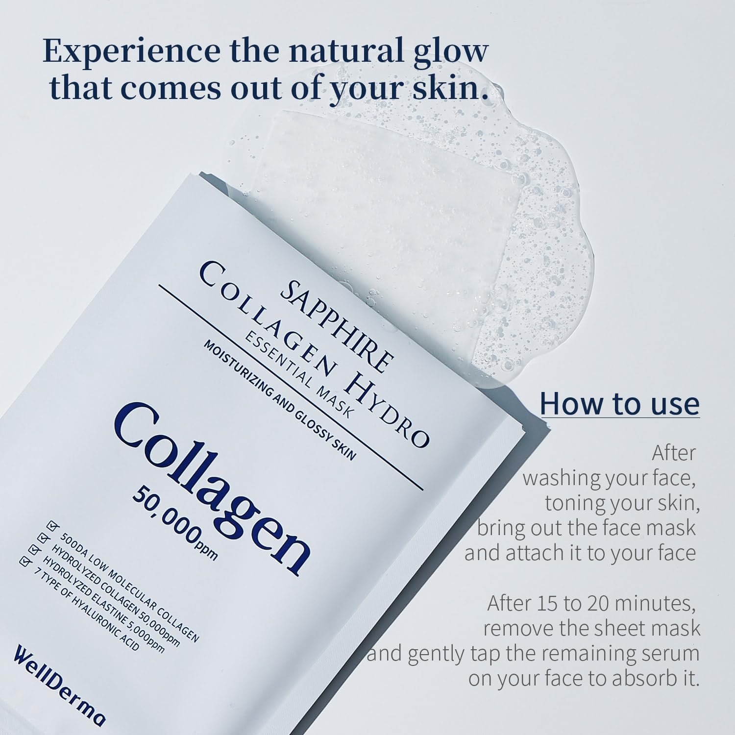 Revitalize Your Skin with Sapphire Collagen Hydro Essential Mask – 10 Luxurious Moisturizing & Soothing Sheets Infused with Collagen & Ceramide