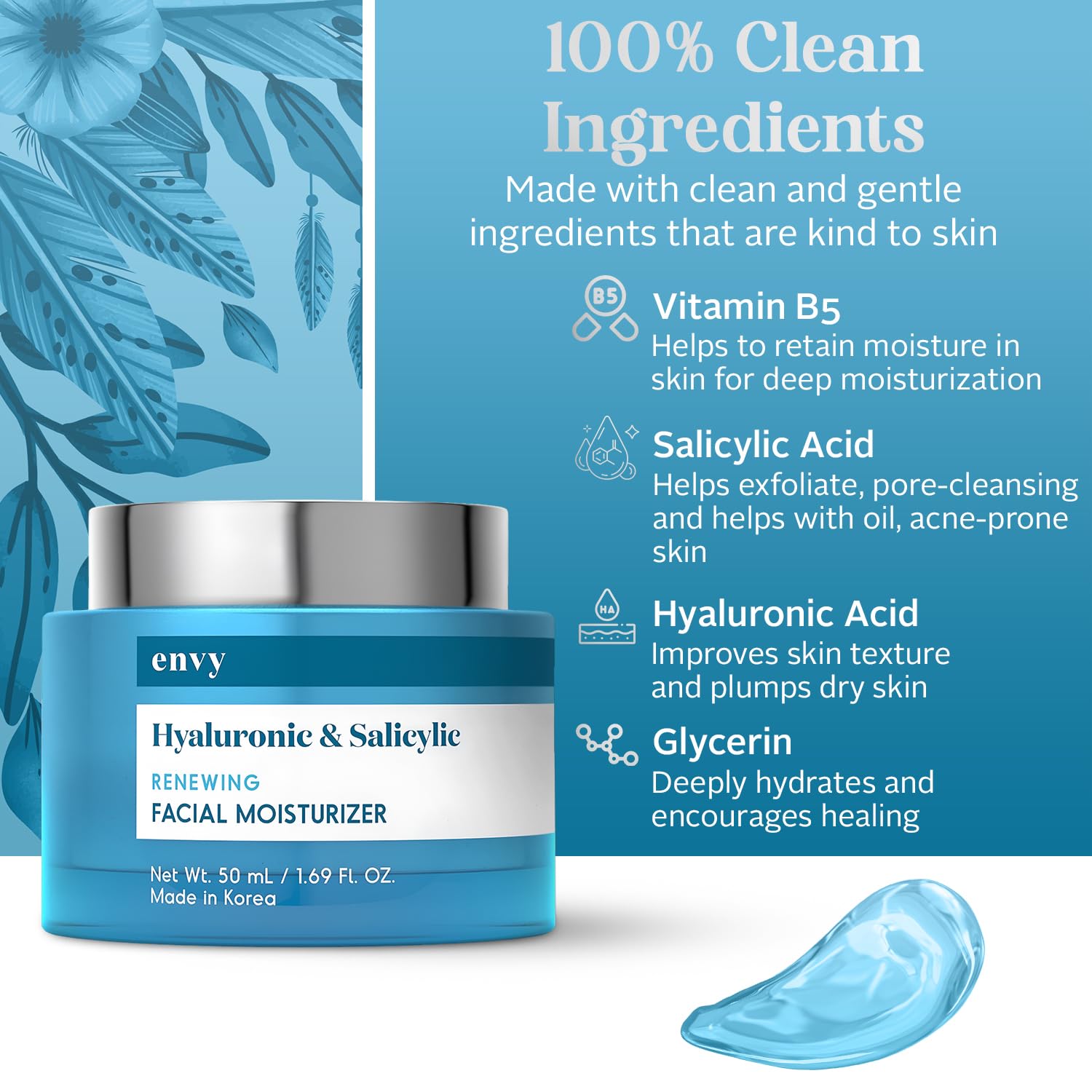 Revitalize Your Skin with Our Hyaluronic & Salicylic Acid Face Moisturizer - Hydrating, Anti-Aging Cream for All Skin Types - 1.69 Fl. Oz of Korean Skincare Excellence