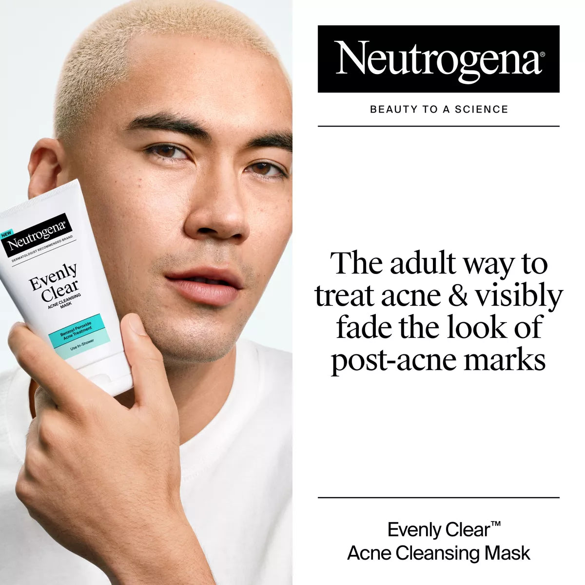 Neutrogena Evenly Clear Acne Cleansing Mask with Benzoyl Peroxide - 4.2 Fl Oz: No Fragrance Added, Vegan, Noncomedogenic